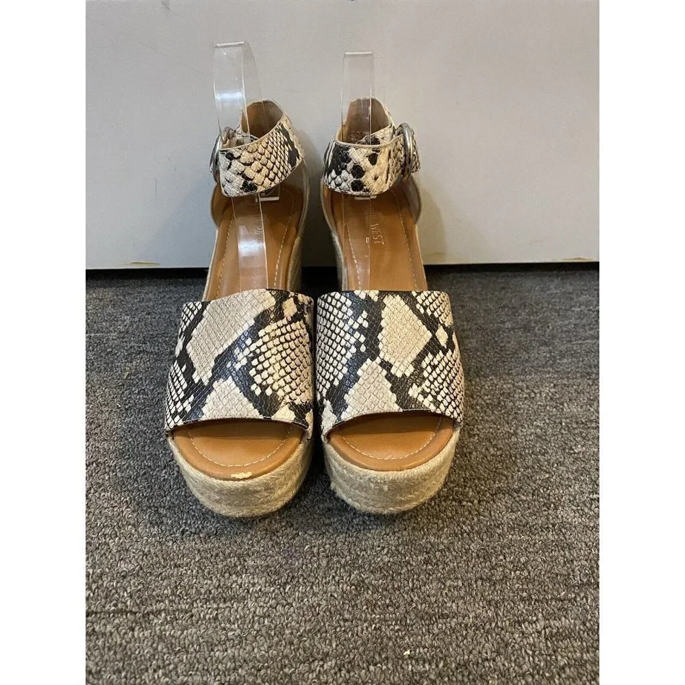Nine West Adell Espadrille Snake Print Wedge Sandals Size 10
